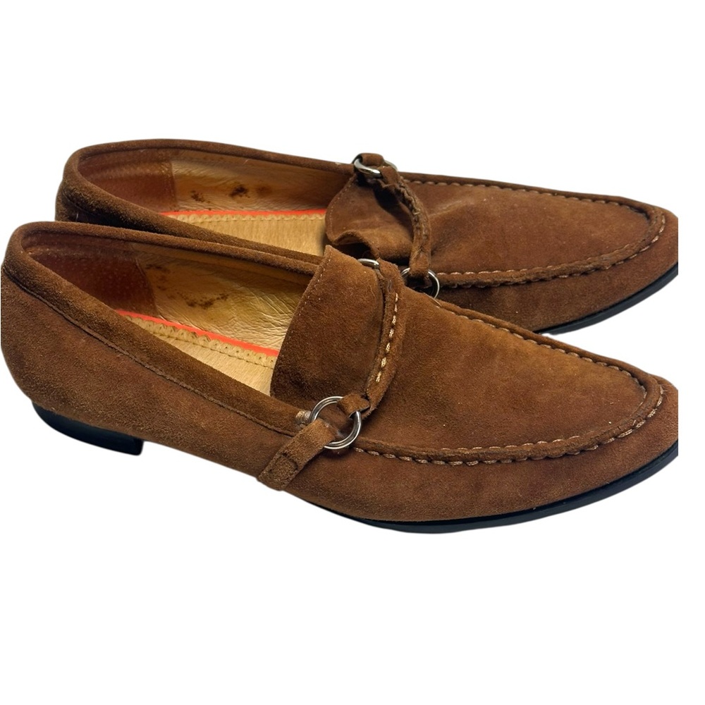 Lands End Brown Suede Leather Loafers Women's 7.5B Horsebit Flats Casual